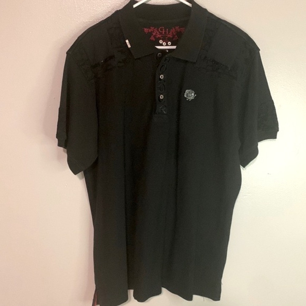 Crown Holder NWOT men black polo shirt size XL in prestine condition